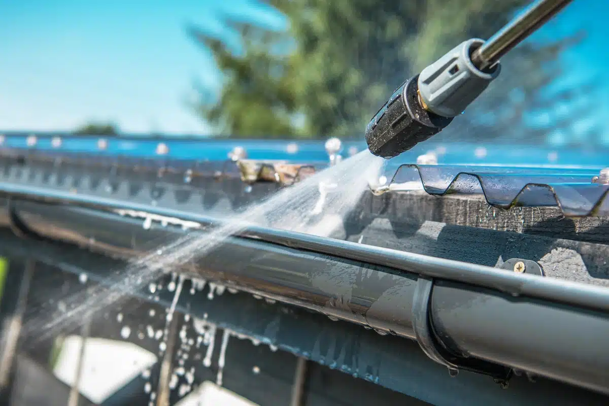 close up power washing roof