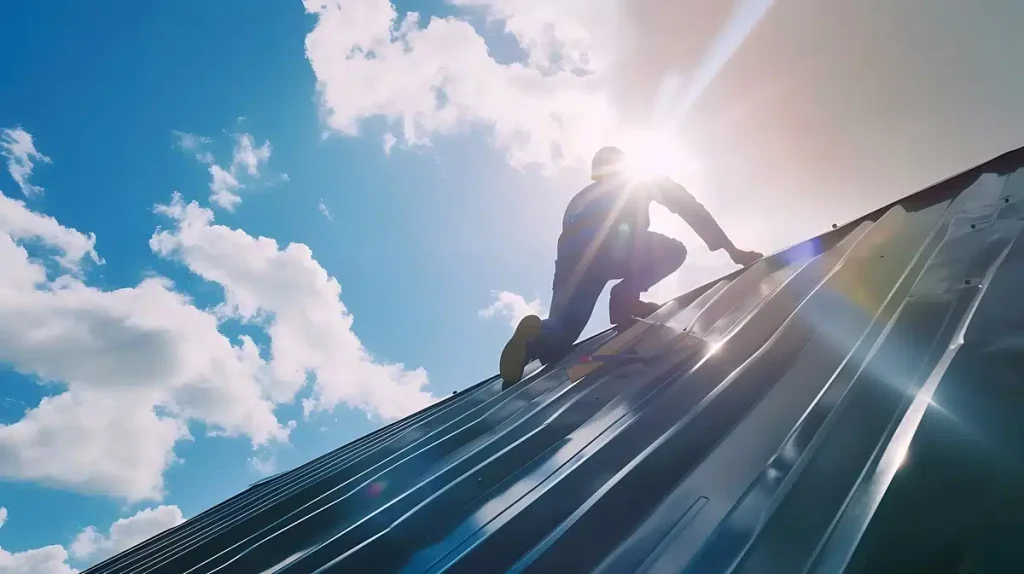roofer on a sunny metal roof